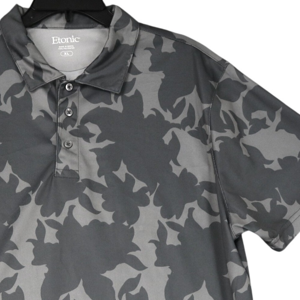 Etonic Performance Polo Shirt Men XL Gray Floral Camo Print Performance Golf Top